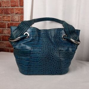 b Makowsky Blue Crocodile Embossed Shoulder Bag